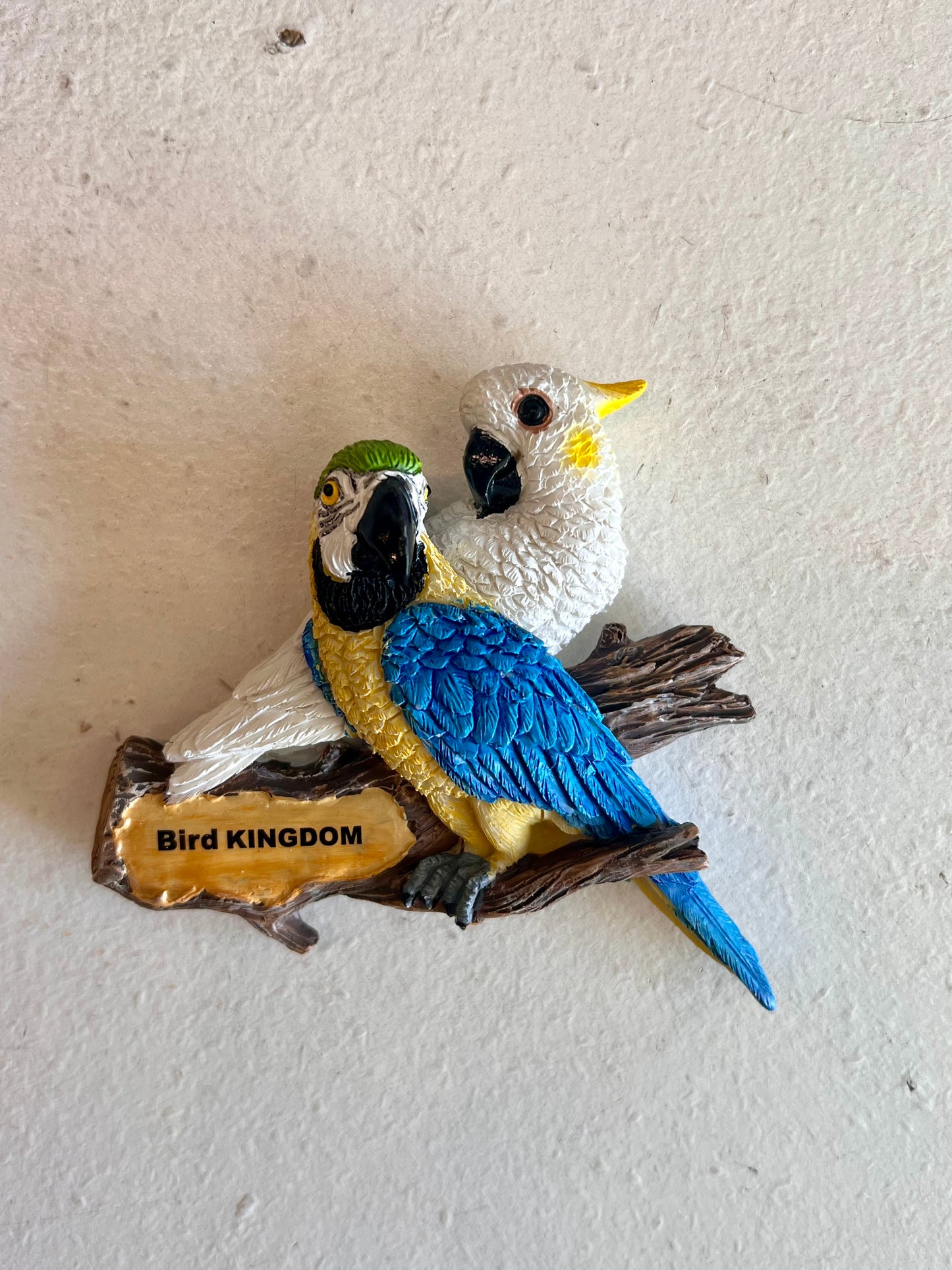 Ceramic Cockatoo and Blue and Gold Macaw Bird Kingdom Magnet