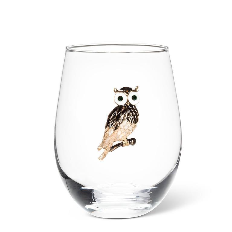 Stemless Wine Glass with Jewel Owl