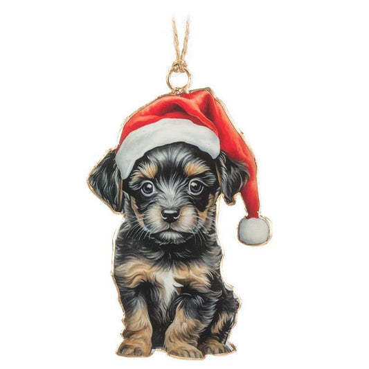 Puppy with Santa Hat Ornament