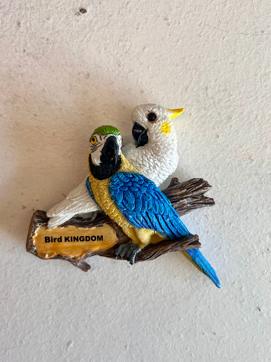 Ceramic Cockatoo and Blue and Gold Macaw Bird Kingdom Magnet