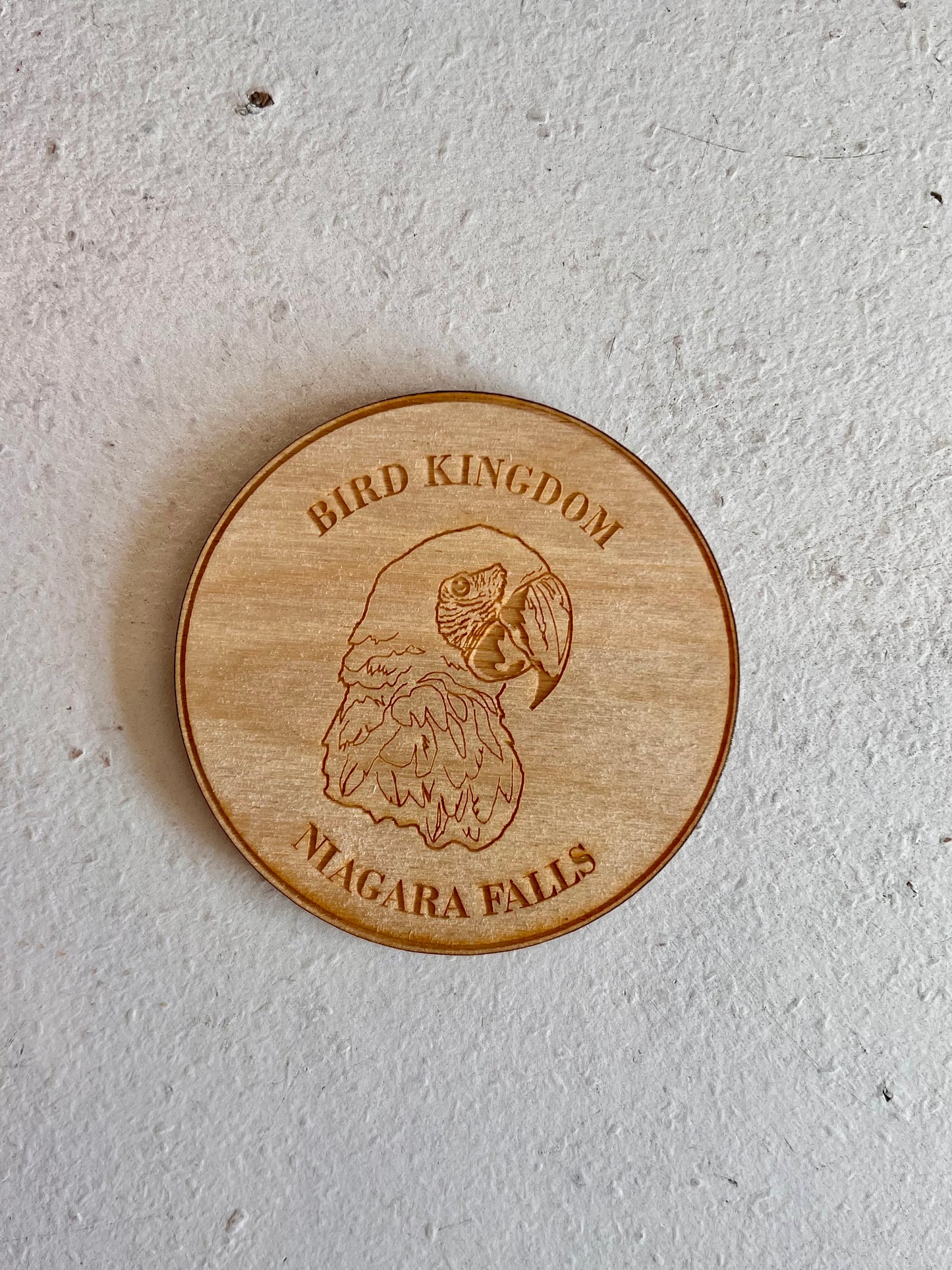 Wooden Circle Macaw Bird Kingdom Magnet