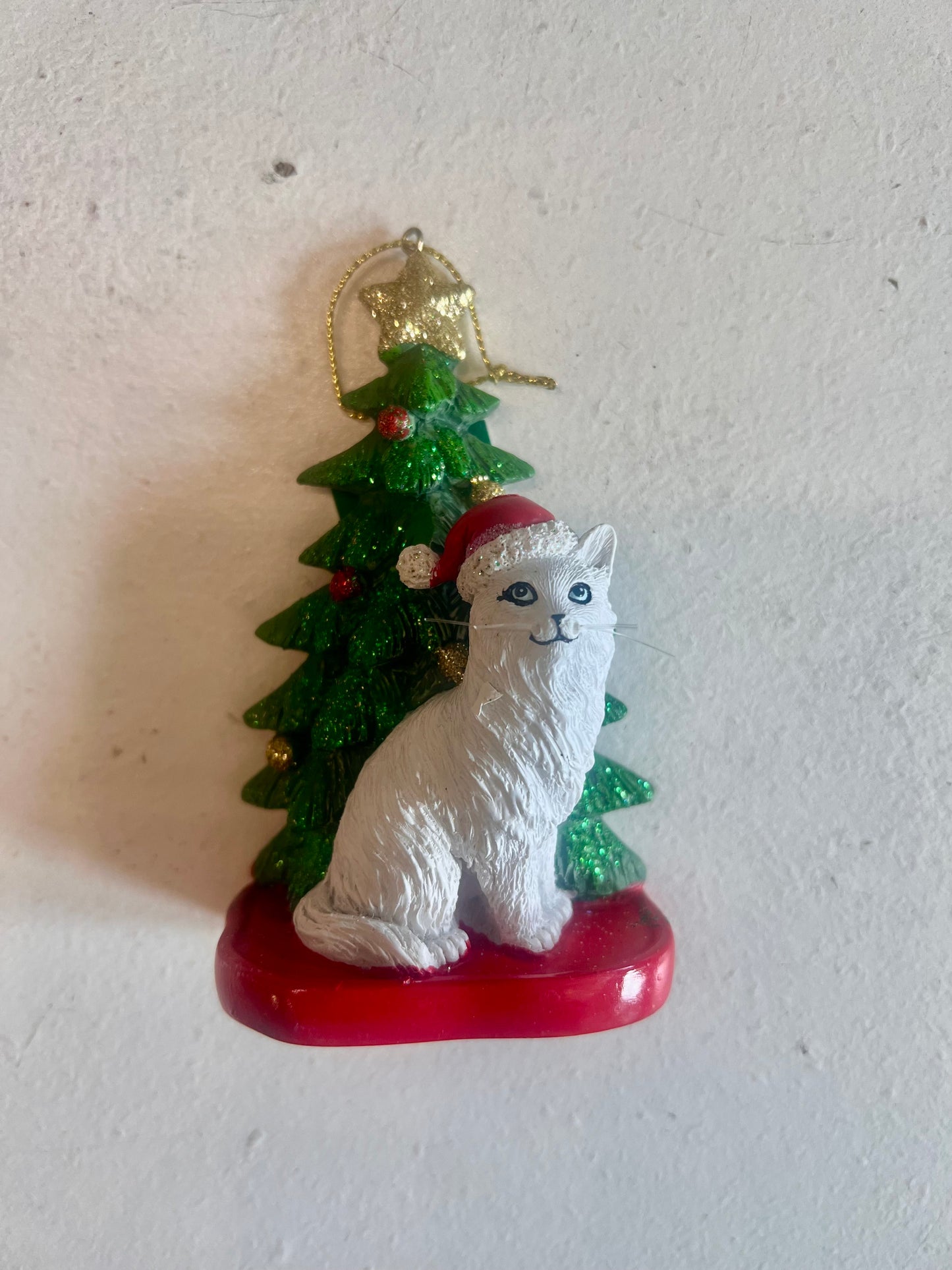 White Cat with Christmas Tree Ornament