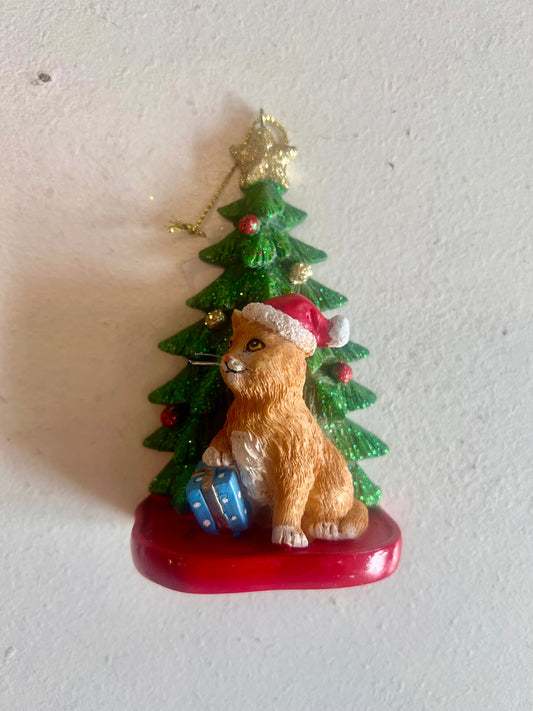 Orange Tabby Cat with Christmas Tree Ornament