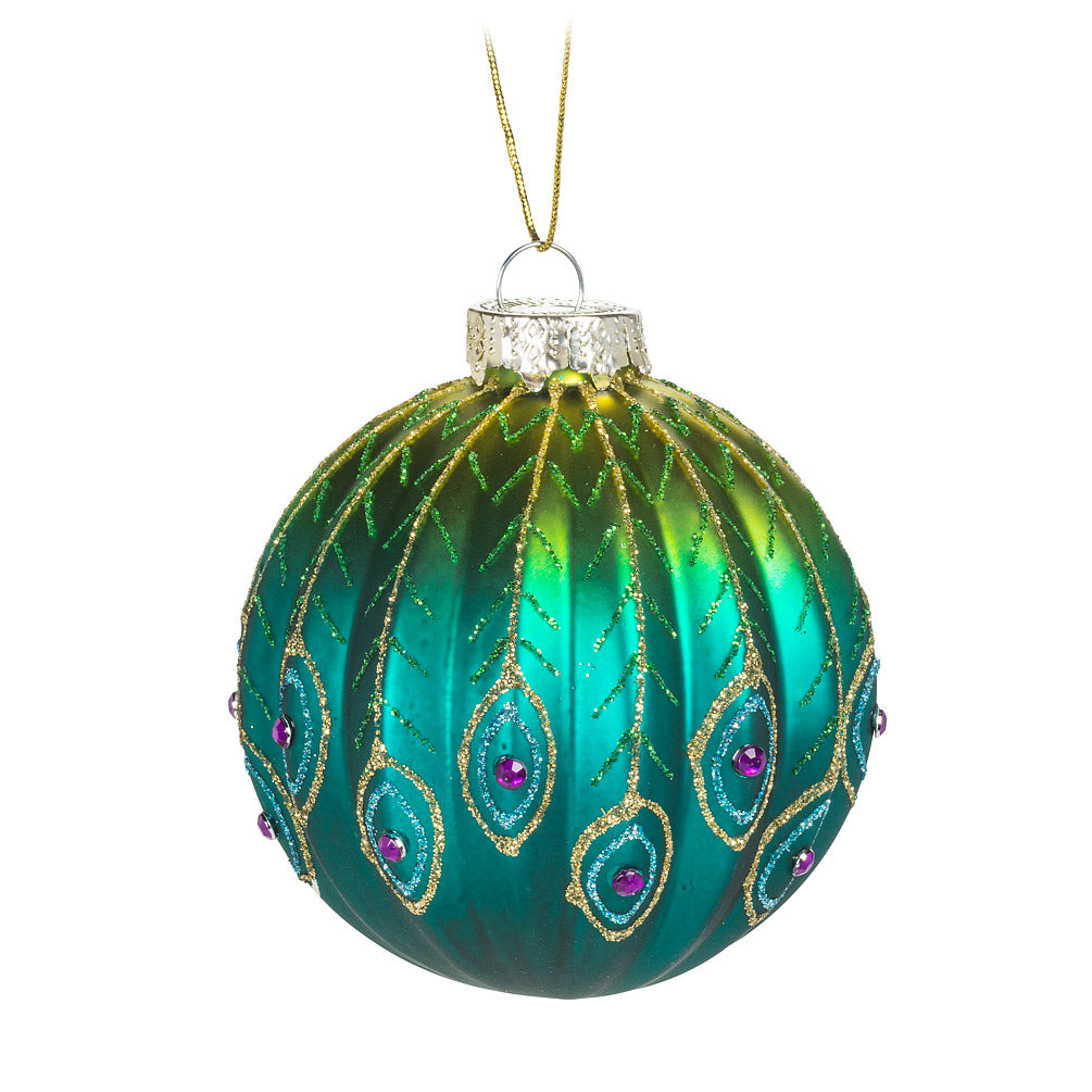 Fluted Peacock Ball Ornament